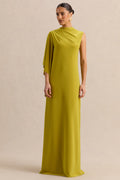 Marosia | Robe longue olive à col montant avec manche cape