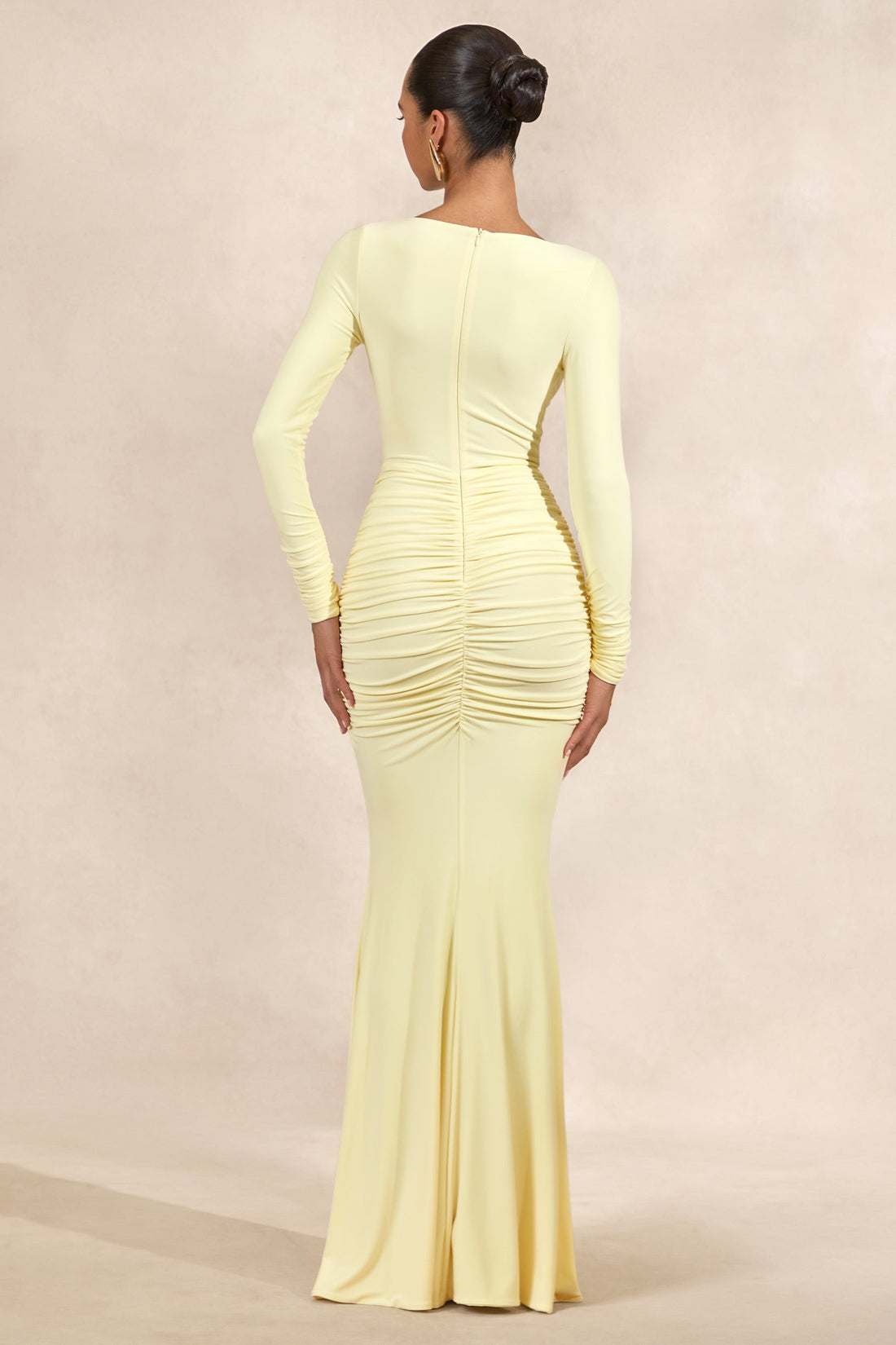 Liatris | Robe longue jaune citron à encolure large avec détails froncés