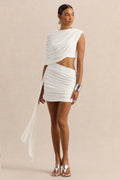 Danellia | Mini-robe blanche à encolure ronde avec détail découpé et drapé