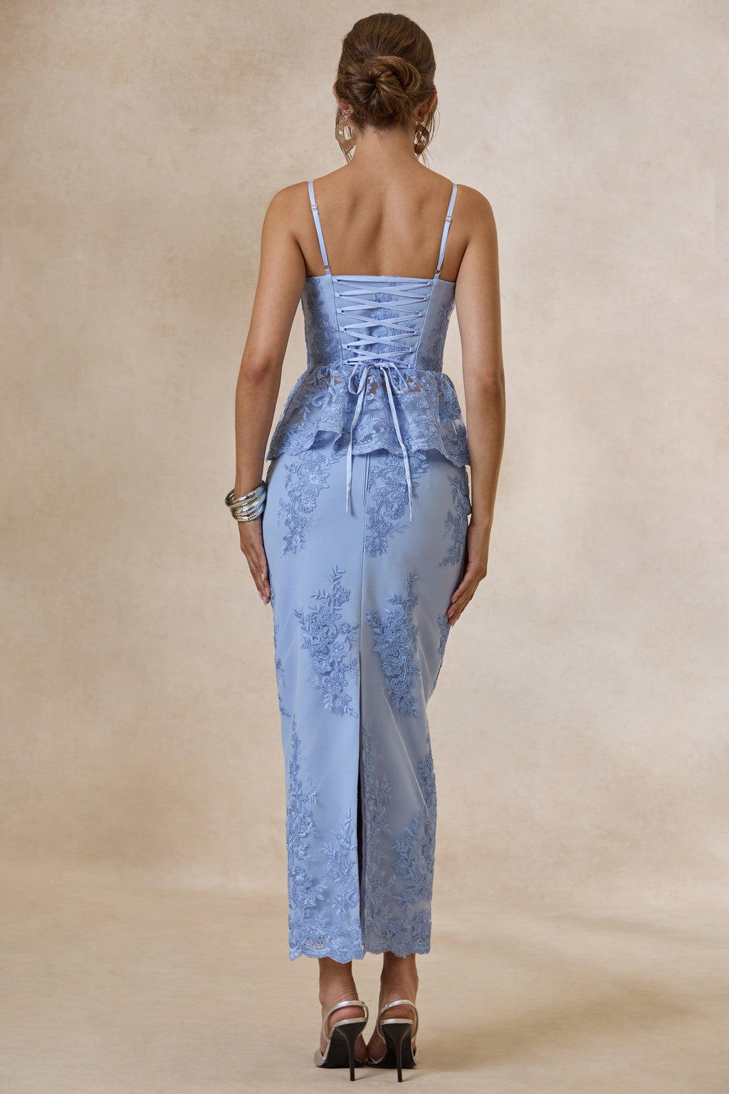 Revia | Jupe longue bleu clair en dentelle