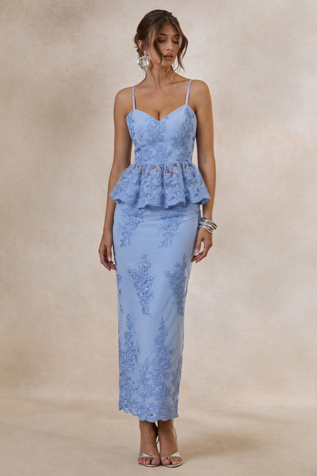 Revia | Jupe longue bleu clair en dentelle