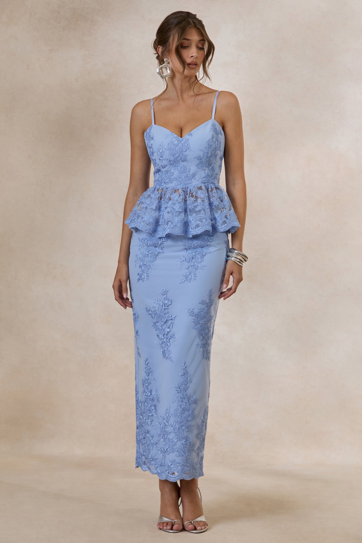 Revia | Jupe longue bleu clair en dentelle