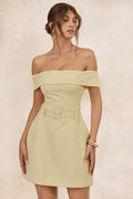 Cilly | Mini-robe jaune citron à encolure Bardot avec détail ceinture