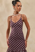 Rayna | Body string marron à pois avec décolleté en V