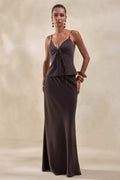 Sybella | Jupe longue en satin marron foncé