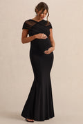 Elin | Robe longue de maternité noire à encolure Bardot