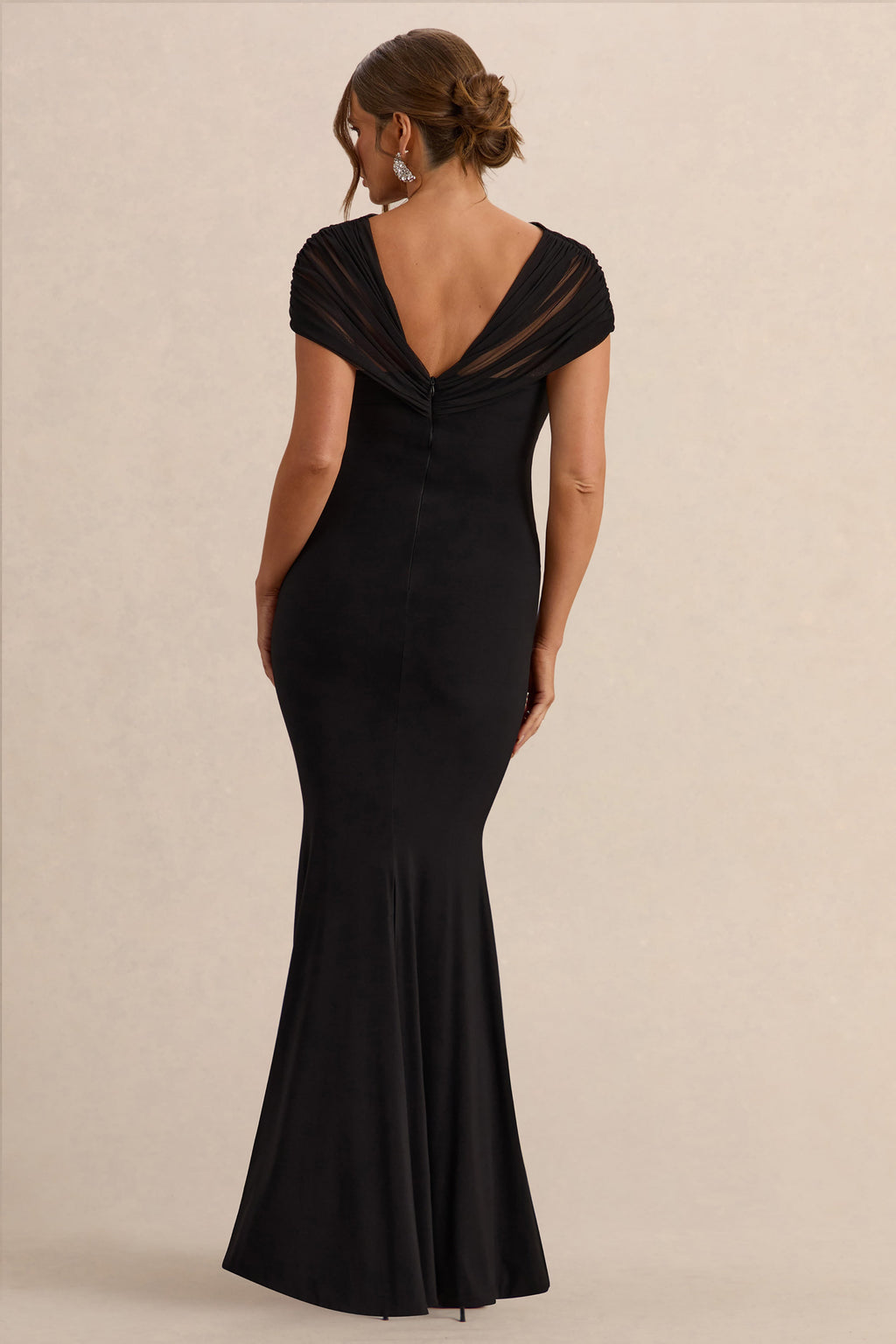Elin | Robe longue de maternité noire à encolure Bardot