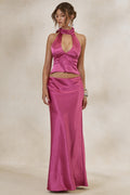 Lareina | Jupe longue en satin rose fuchsia