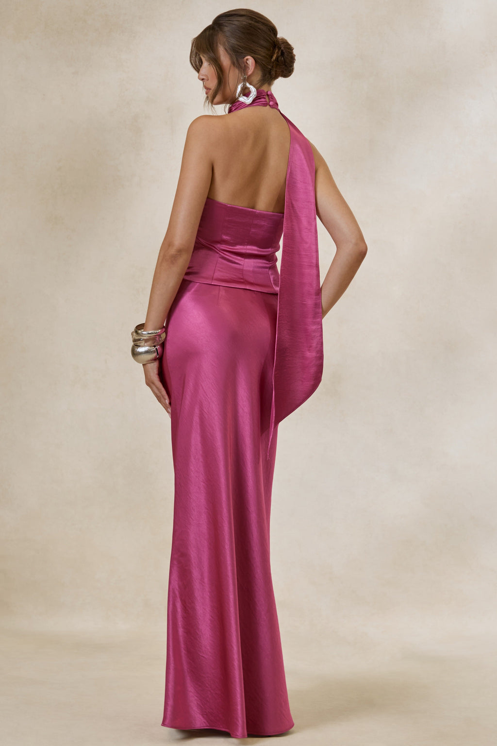 Lareina | Jupe longue en satin rose fuchsia