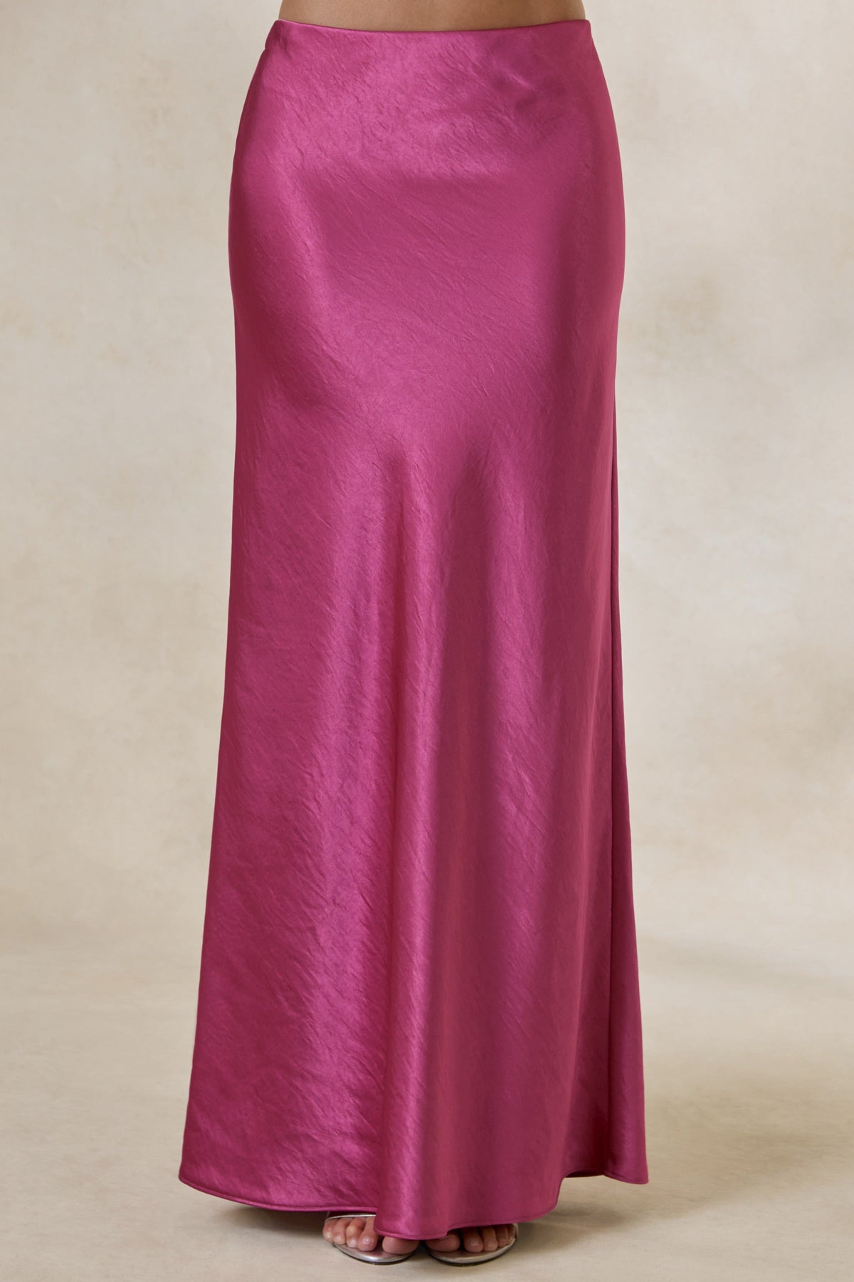 Lareina | Jupe longue en satin rose fuchsia