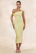 Sarafina | Robe mi-longue jaune citron à col asymétrique torsadé