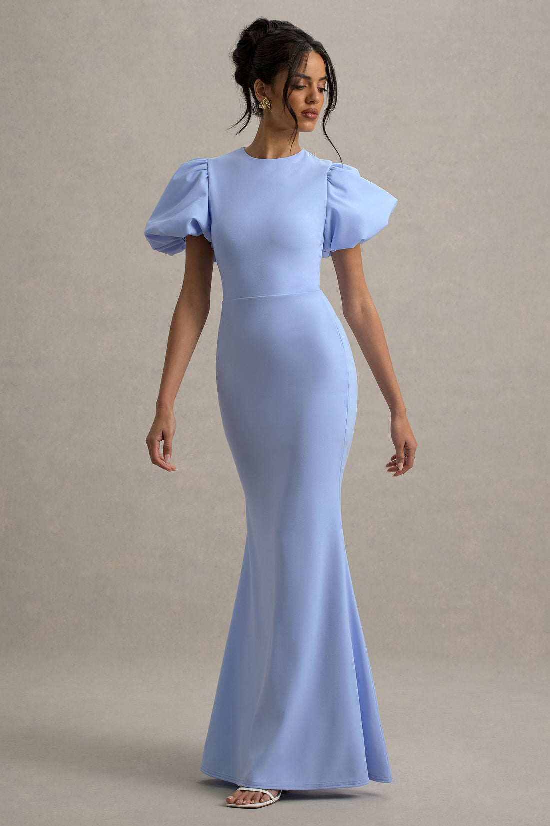 Love Letters | Robe longue bleu poudré à manches bouffantes