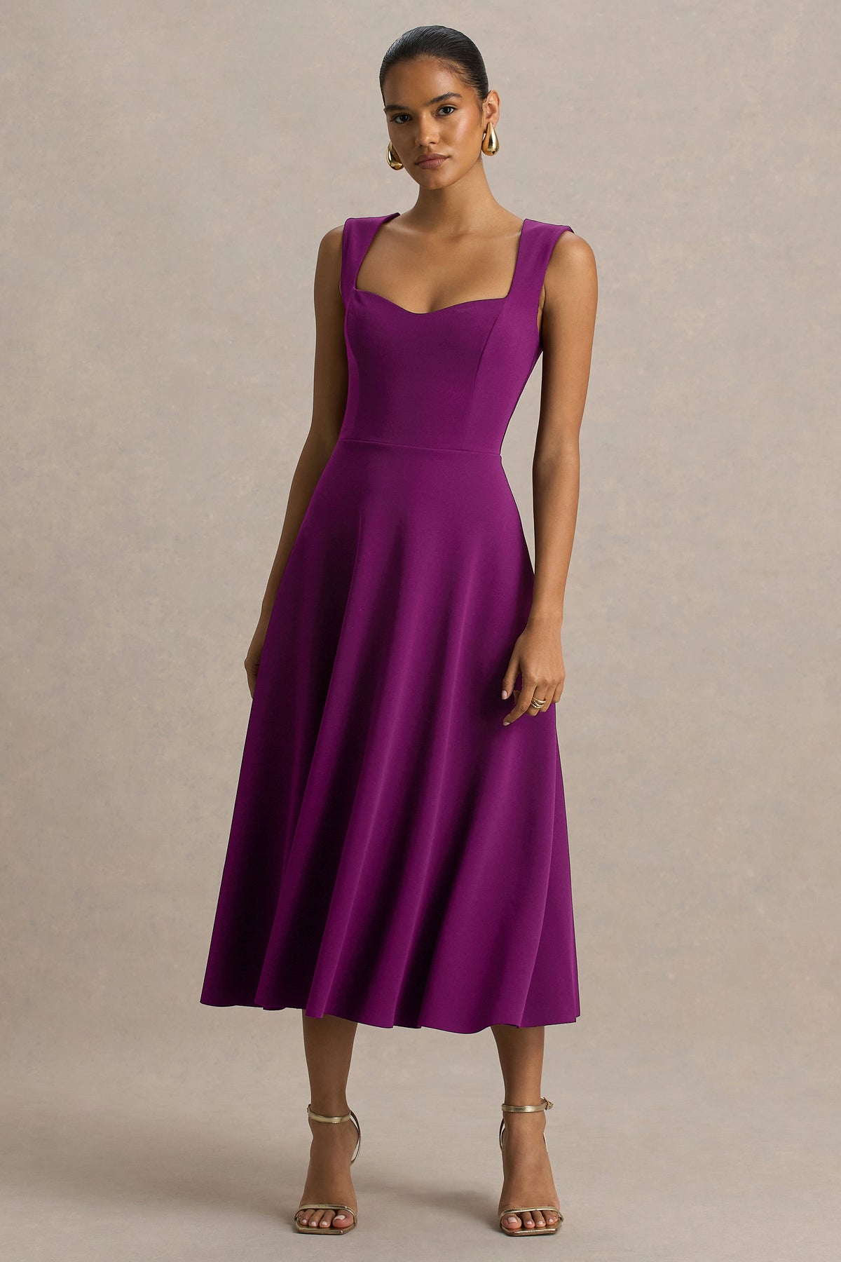 Andromeda | Robe mi-longue prune à col cœur