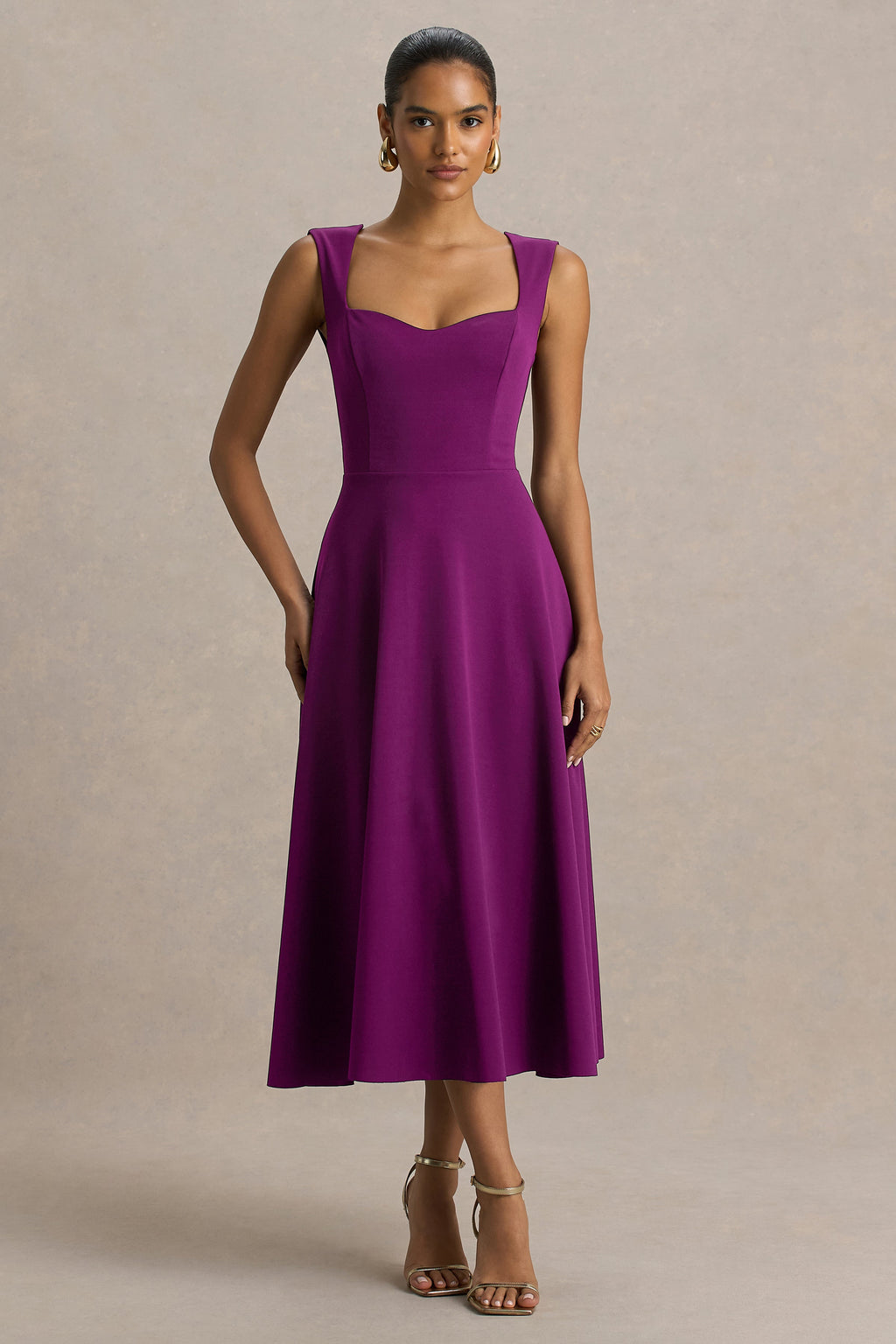 Andromeda | Robe mi-longue prune à col cœur