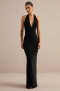 Maristela | Robe longue noire à décolleté plongeant