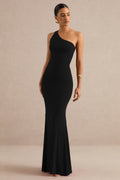 Lioraelle | Robe longue de grossesse noire à encolure asymétrique