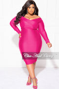 Final Sale Plus Size Off the Shoulder Criss-Cross BodyCon with Ruched Sides in Hot Pink