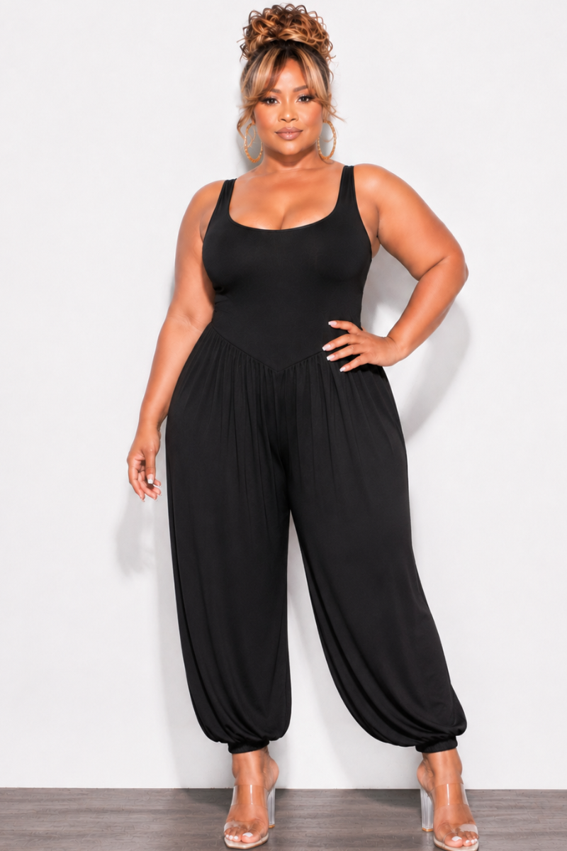 Final Sale Plus Size Tank Balloon Jumpsuit in Black