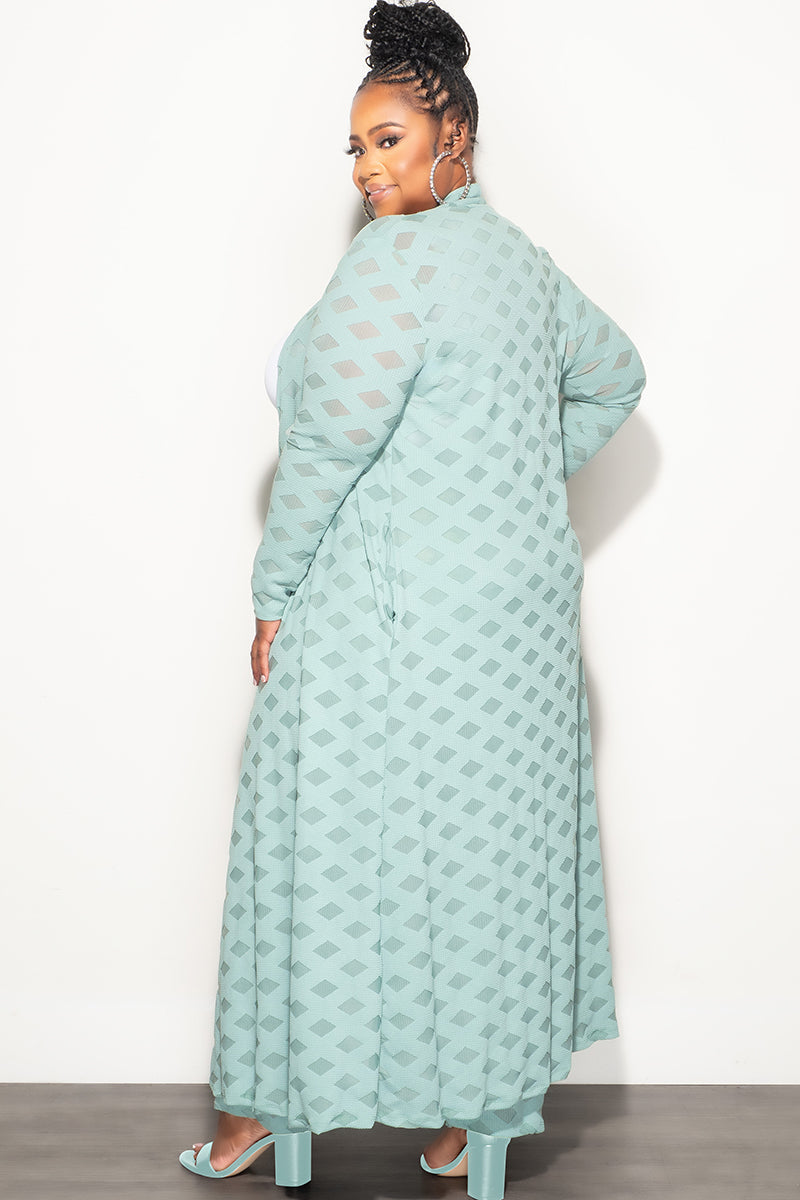 Final Sale Plus Size 2pc Long Duster and Pants Set in Mint