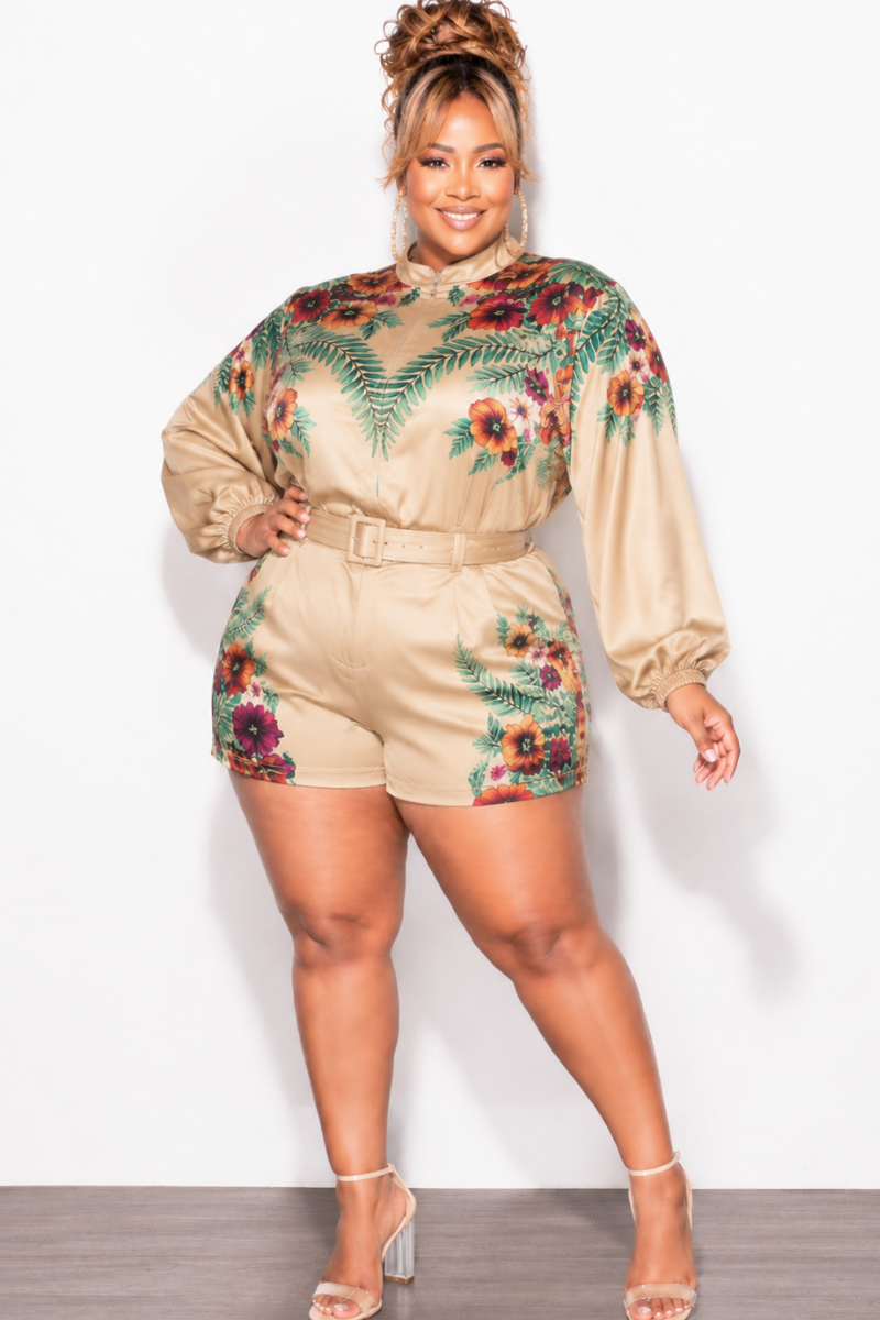 Final Sale Plus Size 2pc Short Set in Tan Multi-Color