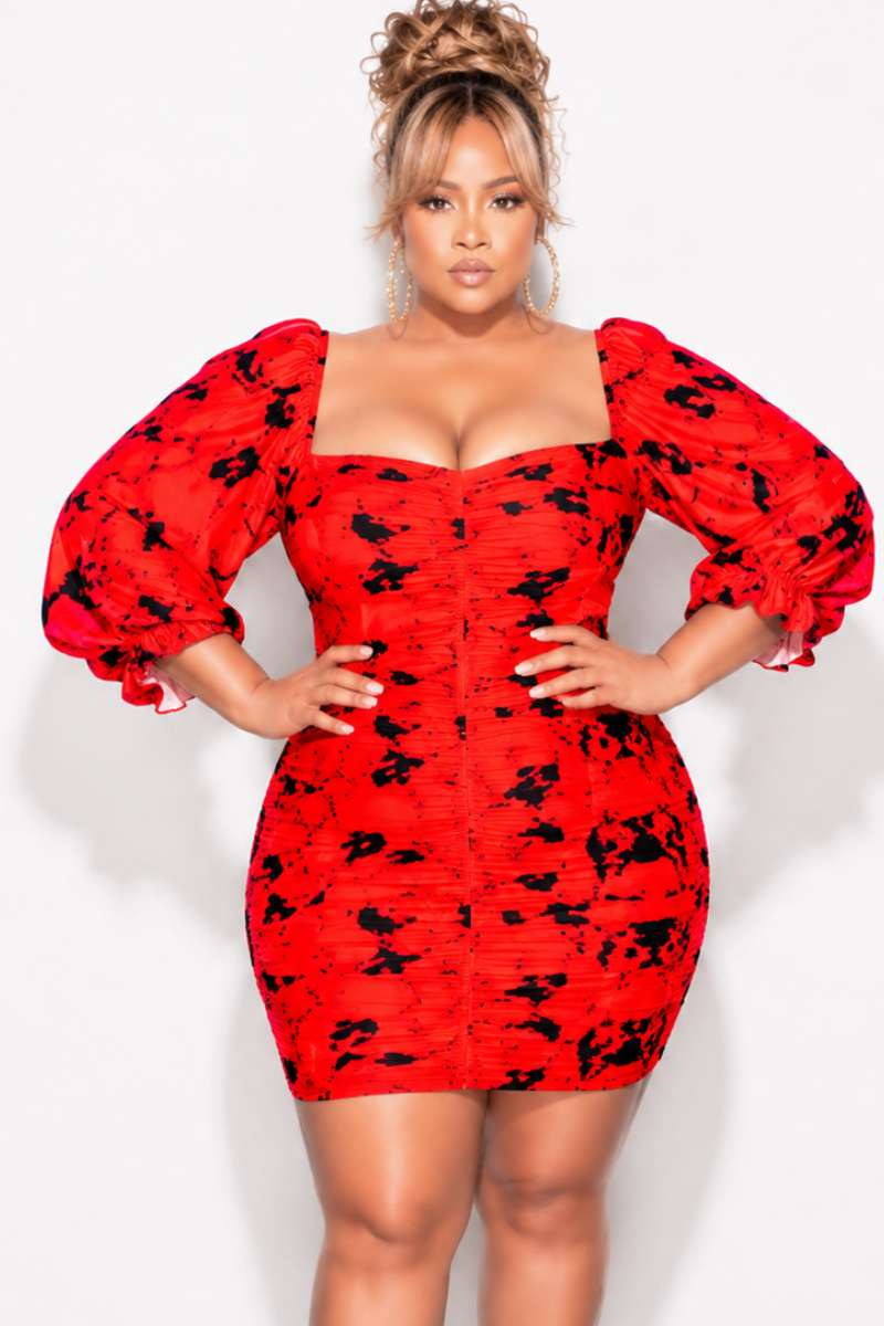Final Sale Plus Size Frill Corset Mini Dress in Red