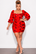 Final Sale Plus Size Frill Corset Mini Dress in Red