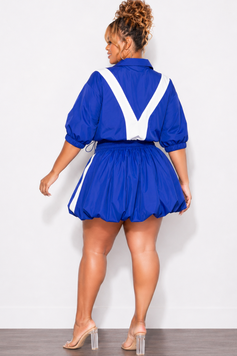 Final Sale Plus Size (Windbreaker Fabric) 2pc Skirt Set in Blue with White Stripes