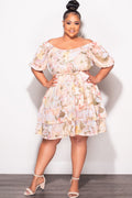 Final Sale Plus Size Chiffon Dress in Beige, Green, & White Floral Print