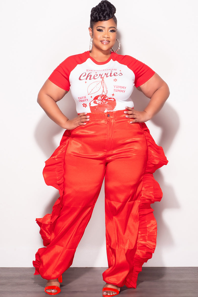Final Sale Plus Size Ruffle Pants in Red
