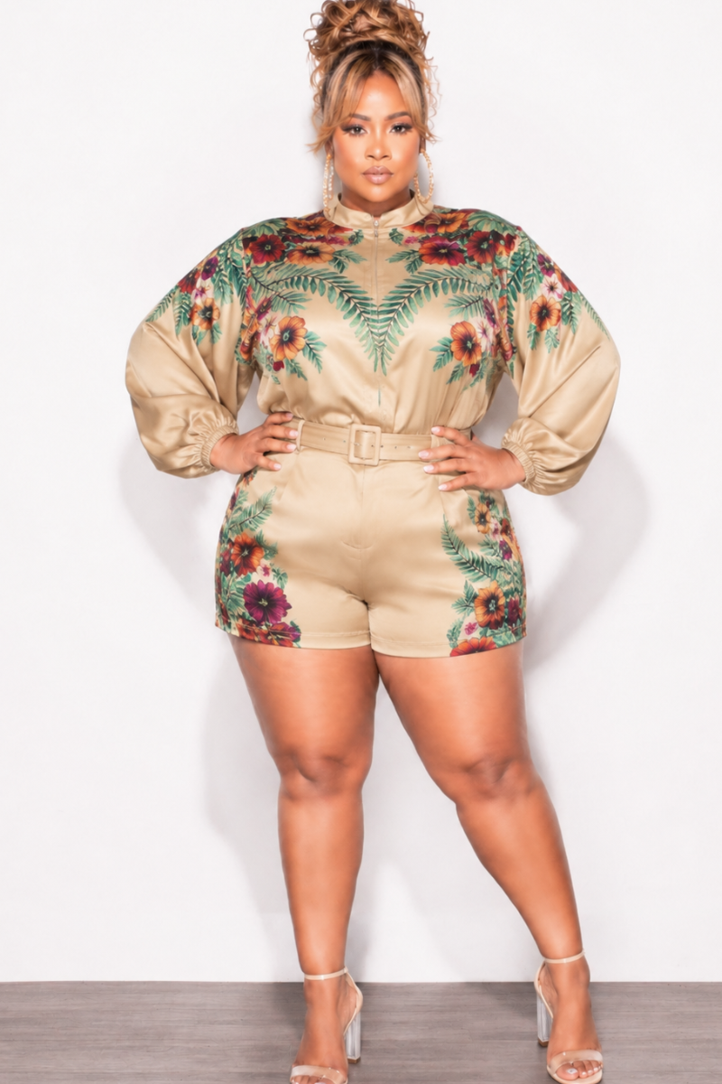 Final Sale Plus Size 2pc Short Set in Tan Multi-Color