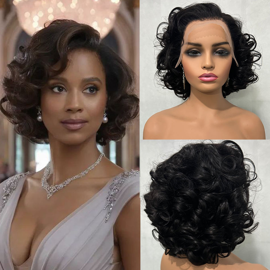 Chocolate Brown Bouncy Wavy Lace Front Short Bob Wig Loose Body #4 Color HD Frontal Human Hair Wigs for Women