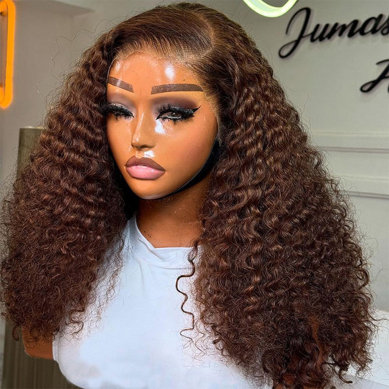Glueless HD Lace Frontal Wig Raw Vietnamese Human Hair 200% Density Brown Human Hair Wigs for Women Burmese Curly Human Hair Wig