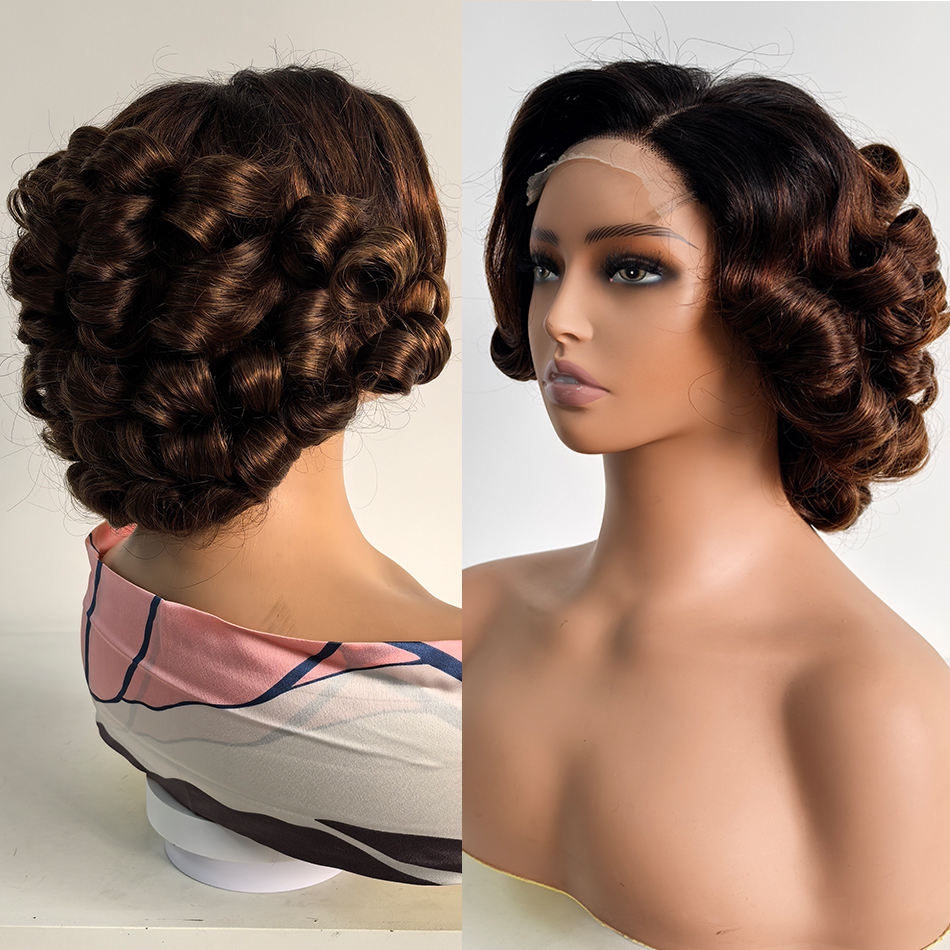 Chocolate Brown Bouncy Wavy Lace Front Short Bob Wig Loose Body #4 Color HD Frontal Human Hair Wigs for Women