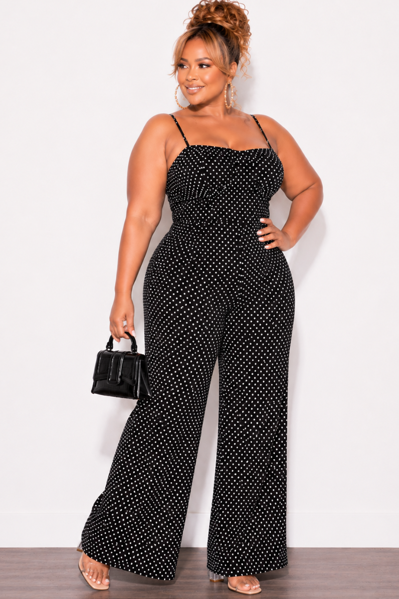 Final Sale Plus Size 2pc Cropped Pant Set in Black & White Polka Dot Print
