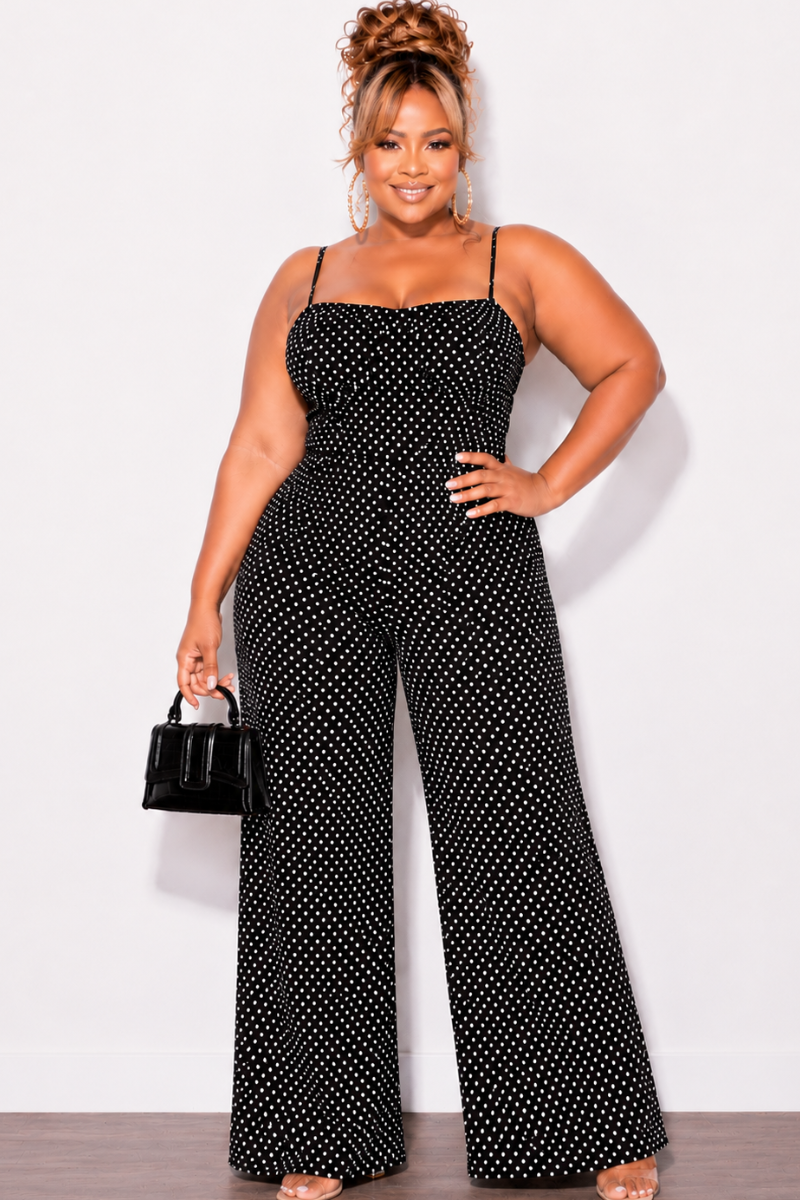 Final Sale Plus Size 2pc Cropped Pant Set in Black & White Polka Dot Print