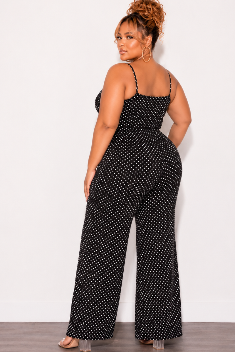 Final Sale Plus Size 2pc Cropped Pant Set in Black & White Polka Dot Print