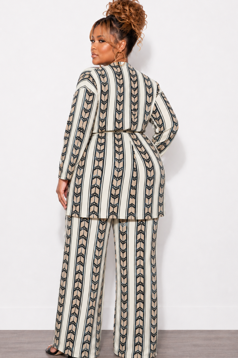 Final Sale Plus Size 2pc Linen Pant Set in Multi-Color Taupe Print