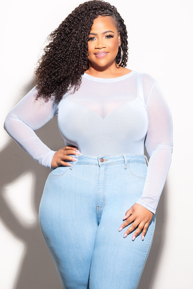 Final Sale Plus Size Mesh Top in Light Blue