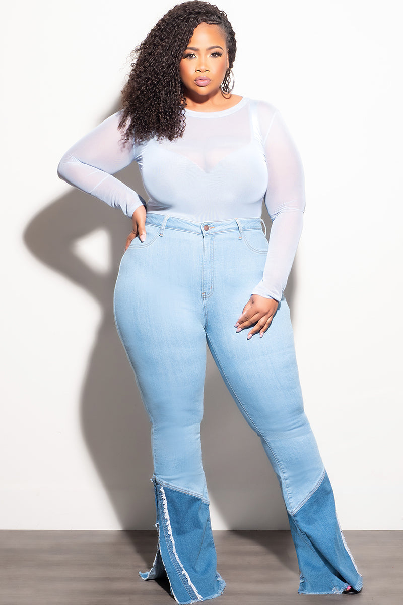 Final Sale Plus Size Mesh Top in Light Blue
