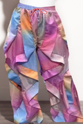 Final Sale Plus Size Wide Leg Drawstring Oversized Windbreaker Wavy Pants in Multi-Water Colors