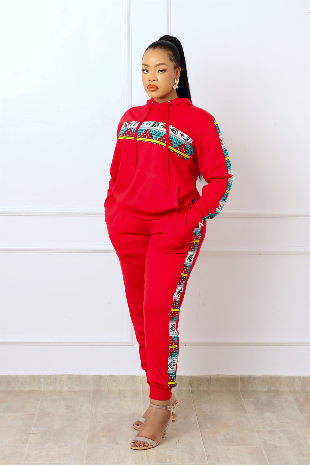 Nala African Print Jogger Set (Red)