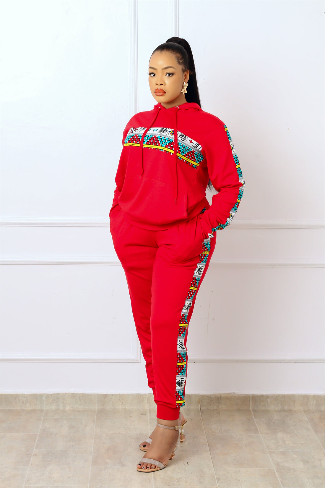 Nala African Print Jogger Set (Red)
