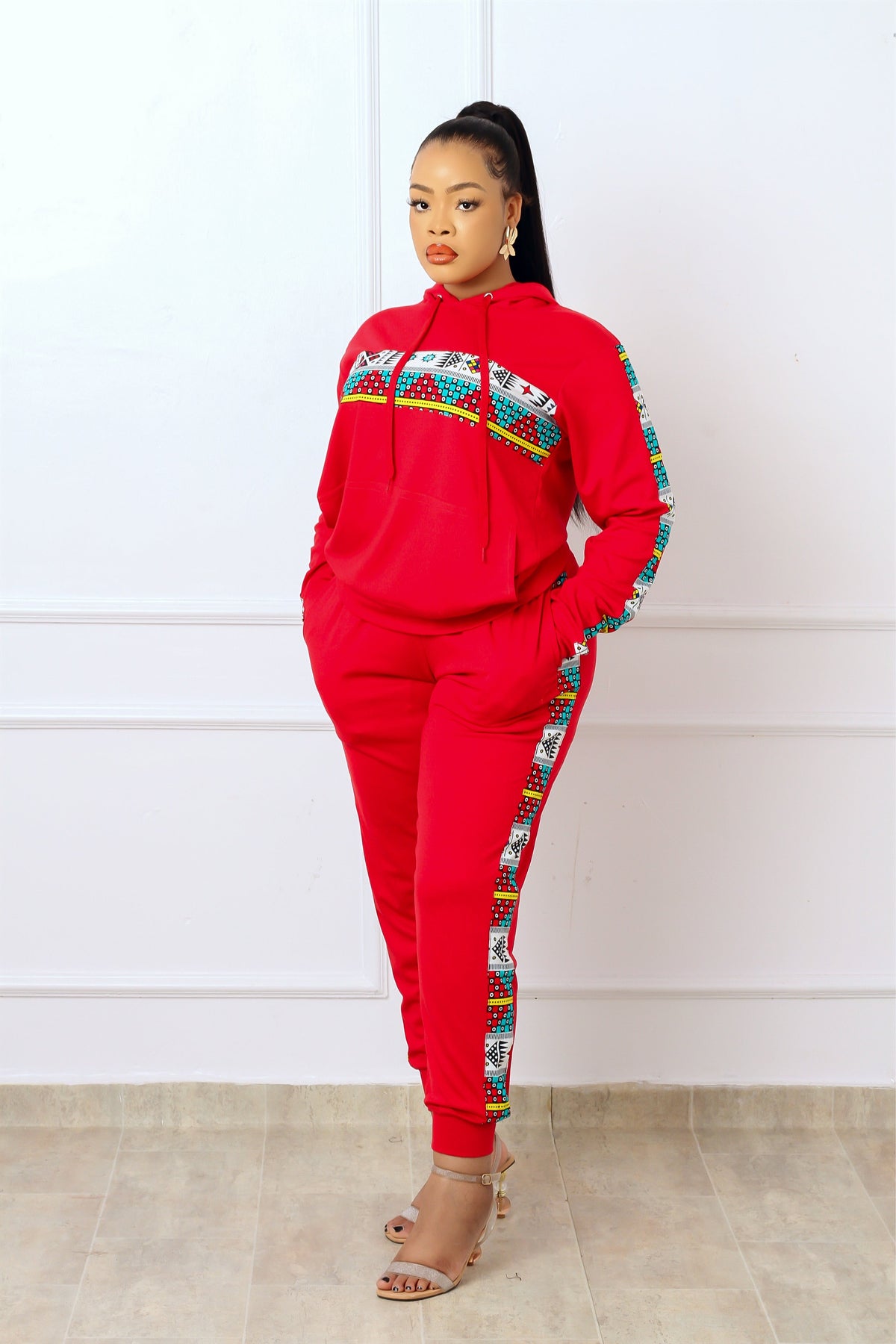 Nala African Print Jogger Set (Red)