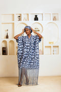 Baddie African Print Boubou Fringe Dress (Grey)