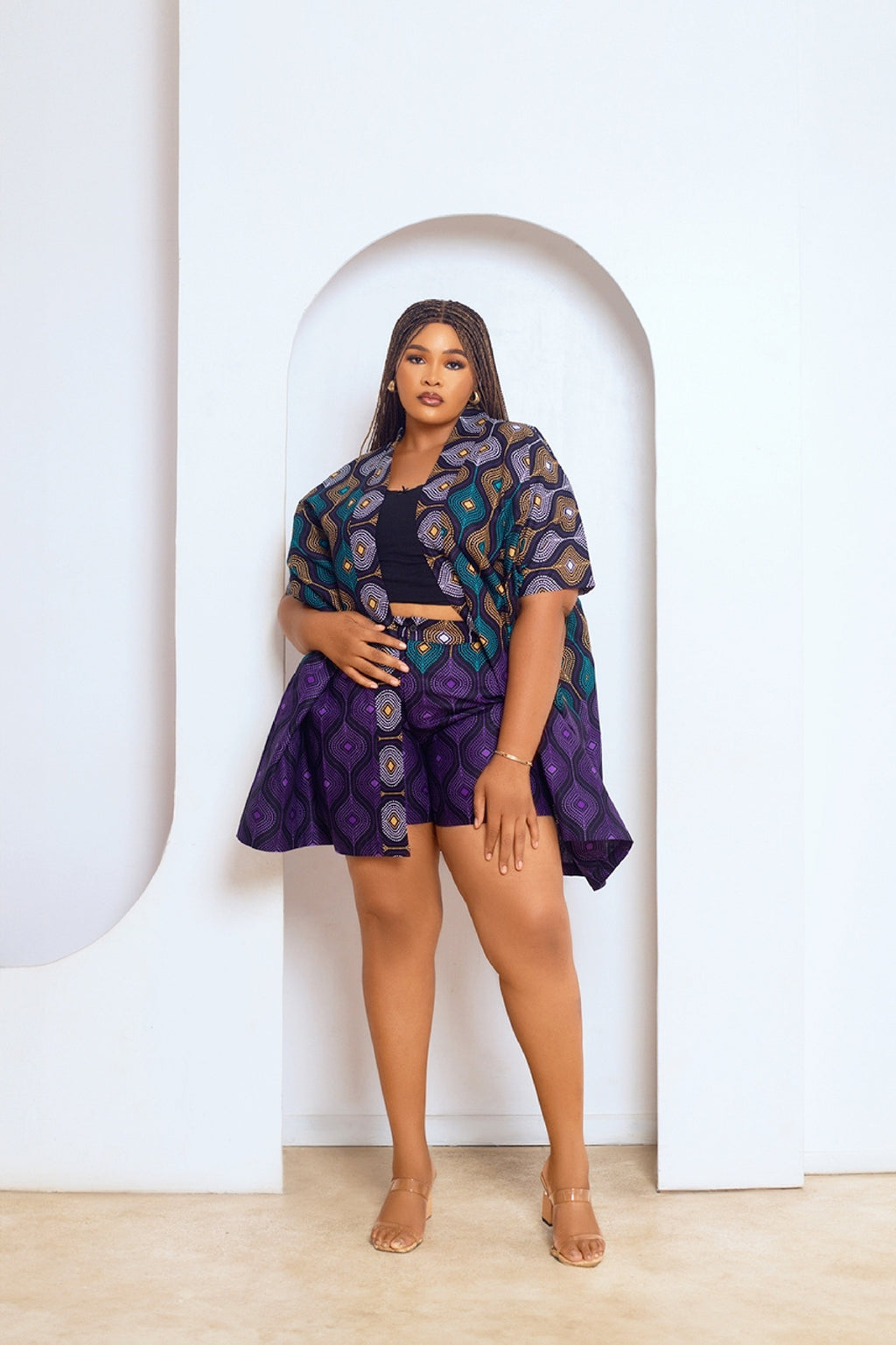 Lara African Print Kimono & Shorts Set (Multi)