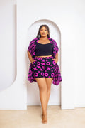 Lara African Print Kimono & Shorts Set (Pink)