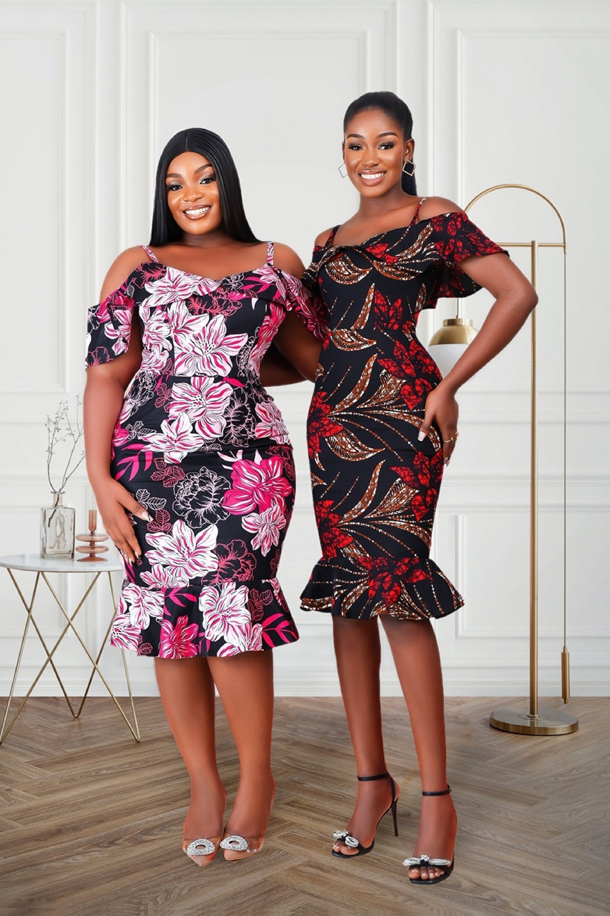 Oge African Print Cold Shoulder Dress (Black)
