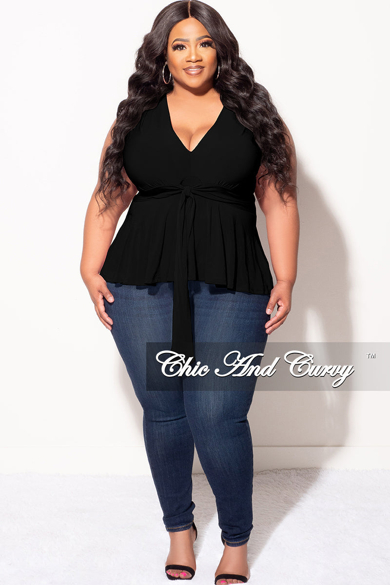 Final Sale Plus Size Sleeveless Peplum Top in Black