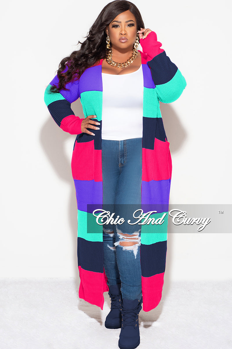 Final Sale Plus Size Knit Sweater Duster Hot Pink Purple Turquoise and Navy