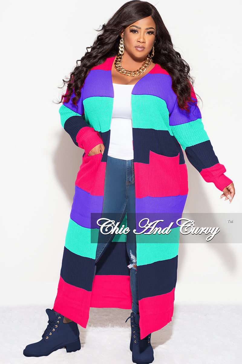 Final Sale Plus Size Knit Sweater Duster Hot Pink Purple Turquoise and Navy